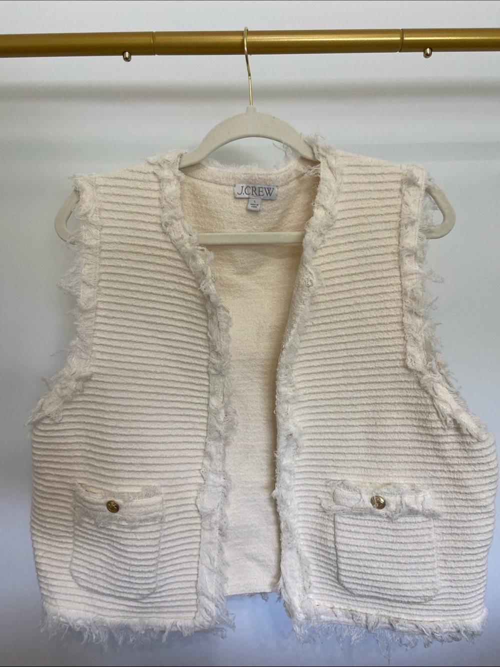 J. Crew Off-White Fringe Trim Ribbed Vest